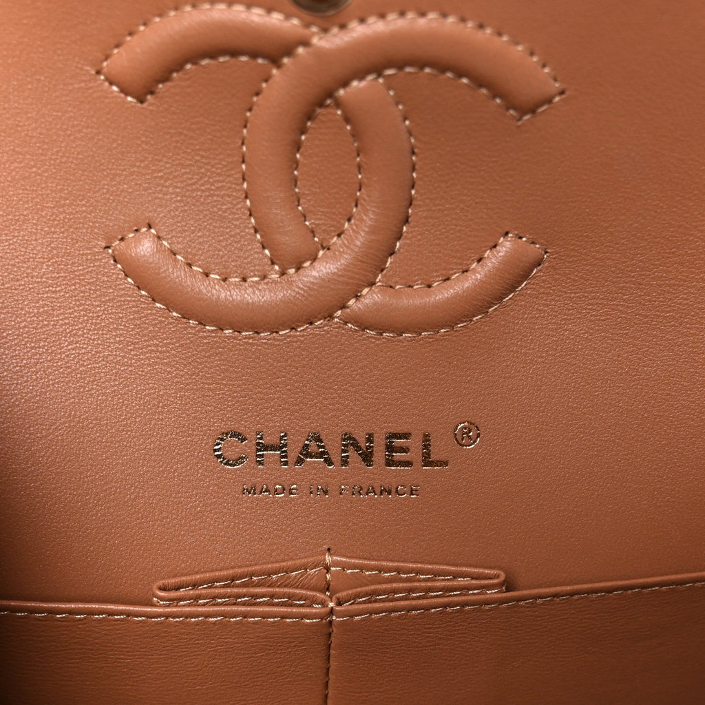 Lambskin Quilted Small Double Flap Brown