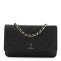 Lambskin Quilted Enamel CC Wallet On Chain WOC Black