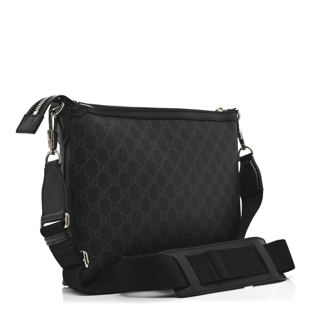 GG Supreme Monogram Azalea Calfskin Retro Interlocking G Wristlet Messenger Bag Black
