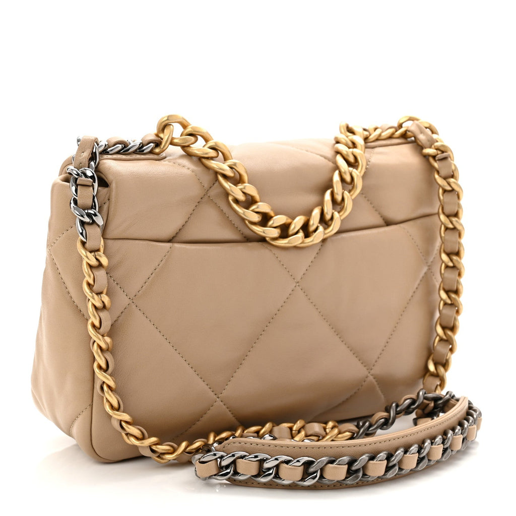 Lambskin Quilted Medium Chanel 19 Flap Dark Beige