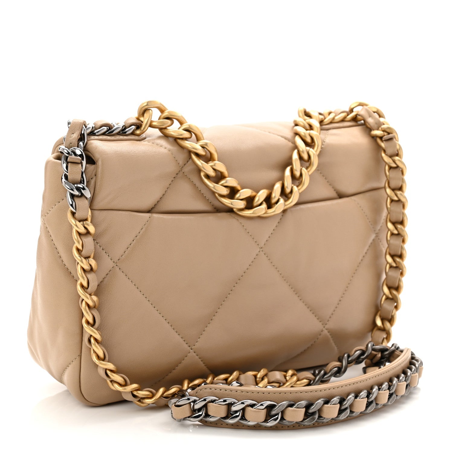 Lambskin Quilted Medium Chanel 19 Flap Dark Beige