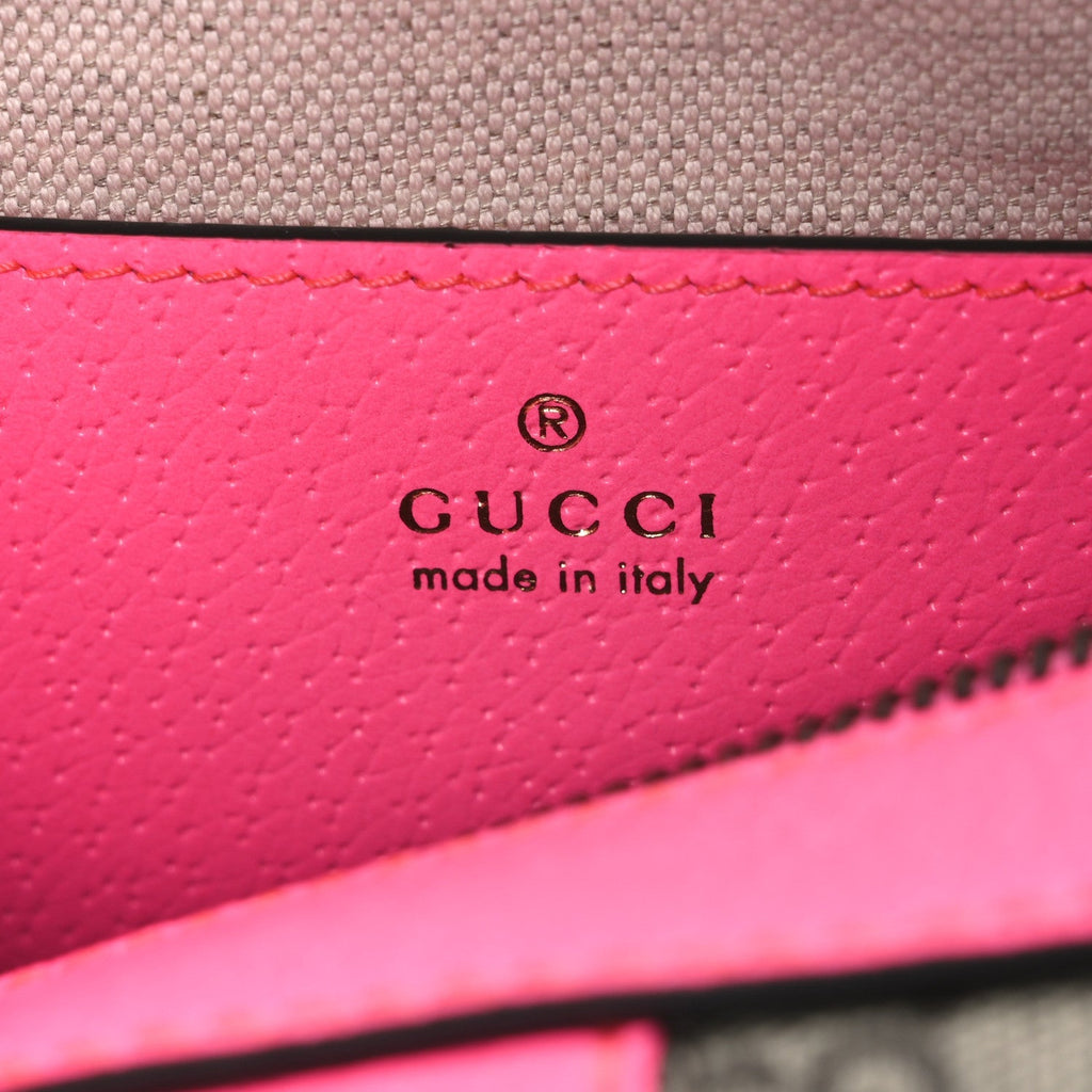 GG Supreme Monogram Textured Dollar Calfskin Web Ophidia Small Crossbody Bag Beige Ebony Fuchsia