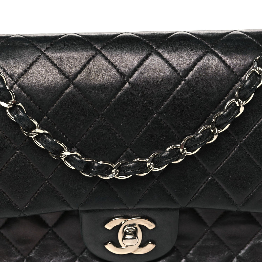 Lambskin Quilted Medium Double Flap Black
