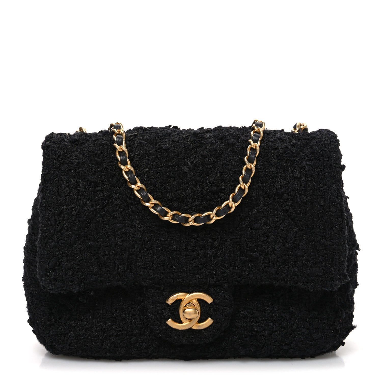 Tweed Quilted Mini Square Flap Black