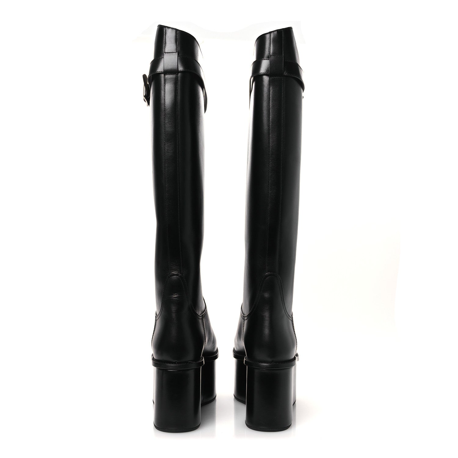 Calfskin Wedge Riding Boots 38 Black