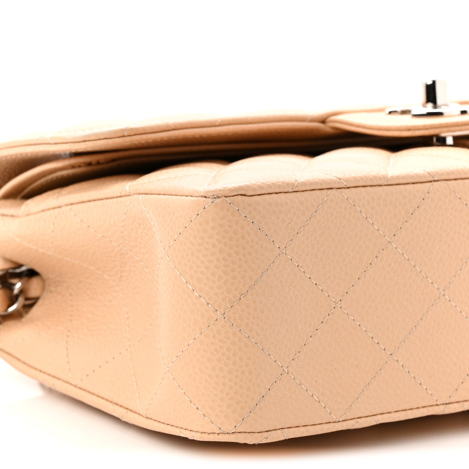 Caviar Quilted Small Double Flap Beige