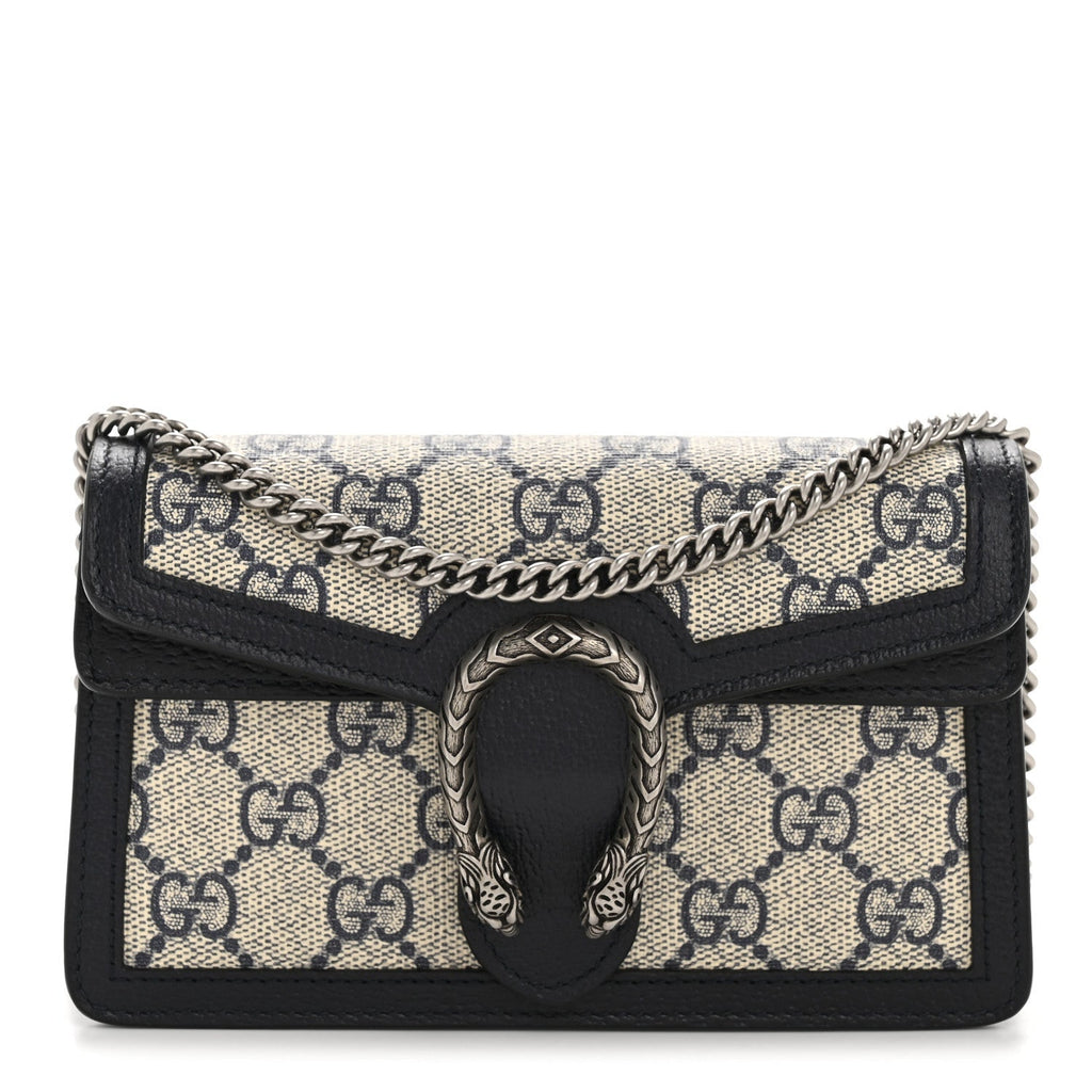 GG Supreme Monogram Textured Dollar Calfskin Super Mini Dionysus Shoulder Bag Beige Blue