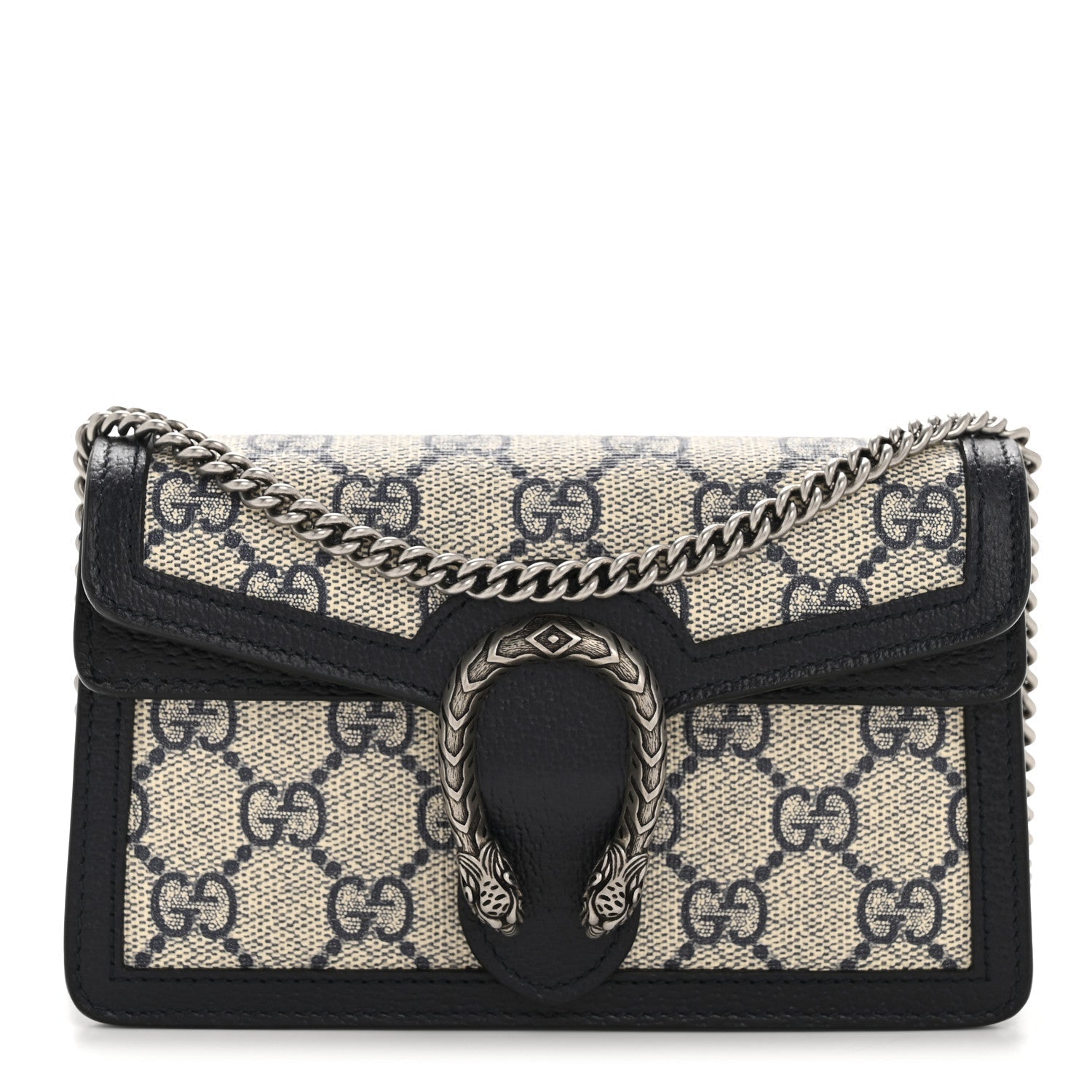 GG Supreme Monogram Textured Dollar Calfskin Super Mini Dionysus Shoulder Bag Beige Blue