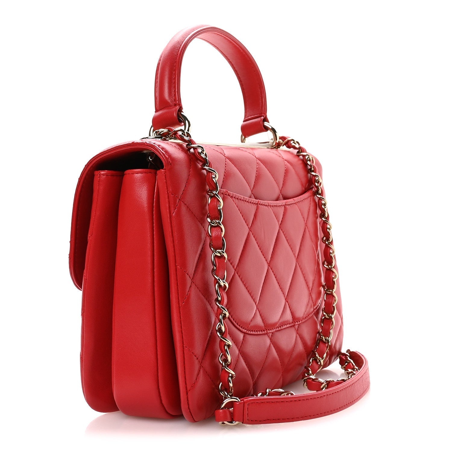 Lambskin Quilted Small Trendy CC Flap Dual Handle Bag Red