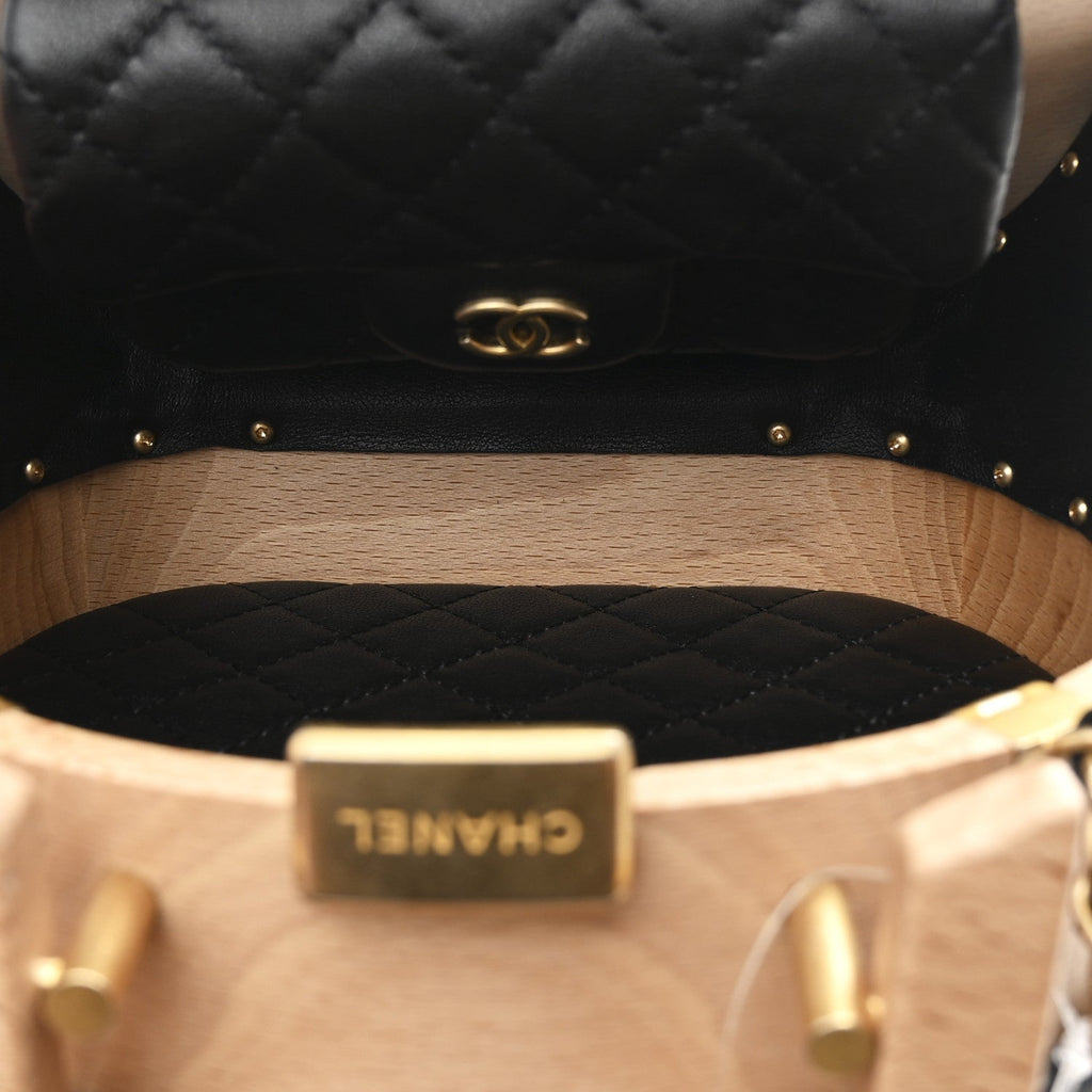 Beech Wood Lambskin Round CC Vanity Case Black