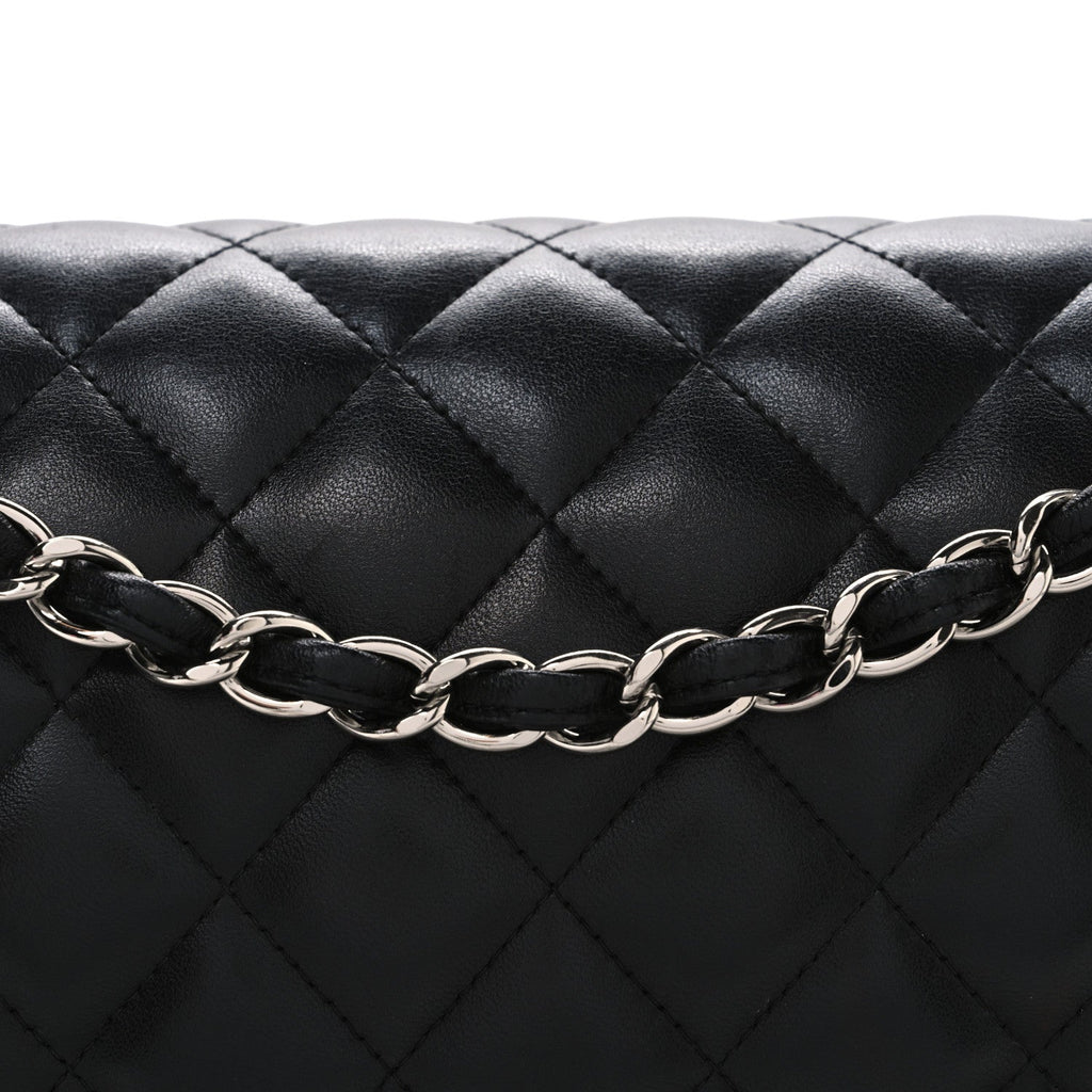 Lambskin Quilted Jumbo Double Flap Black