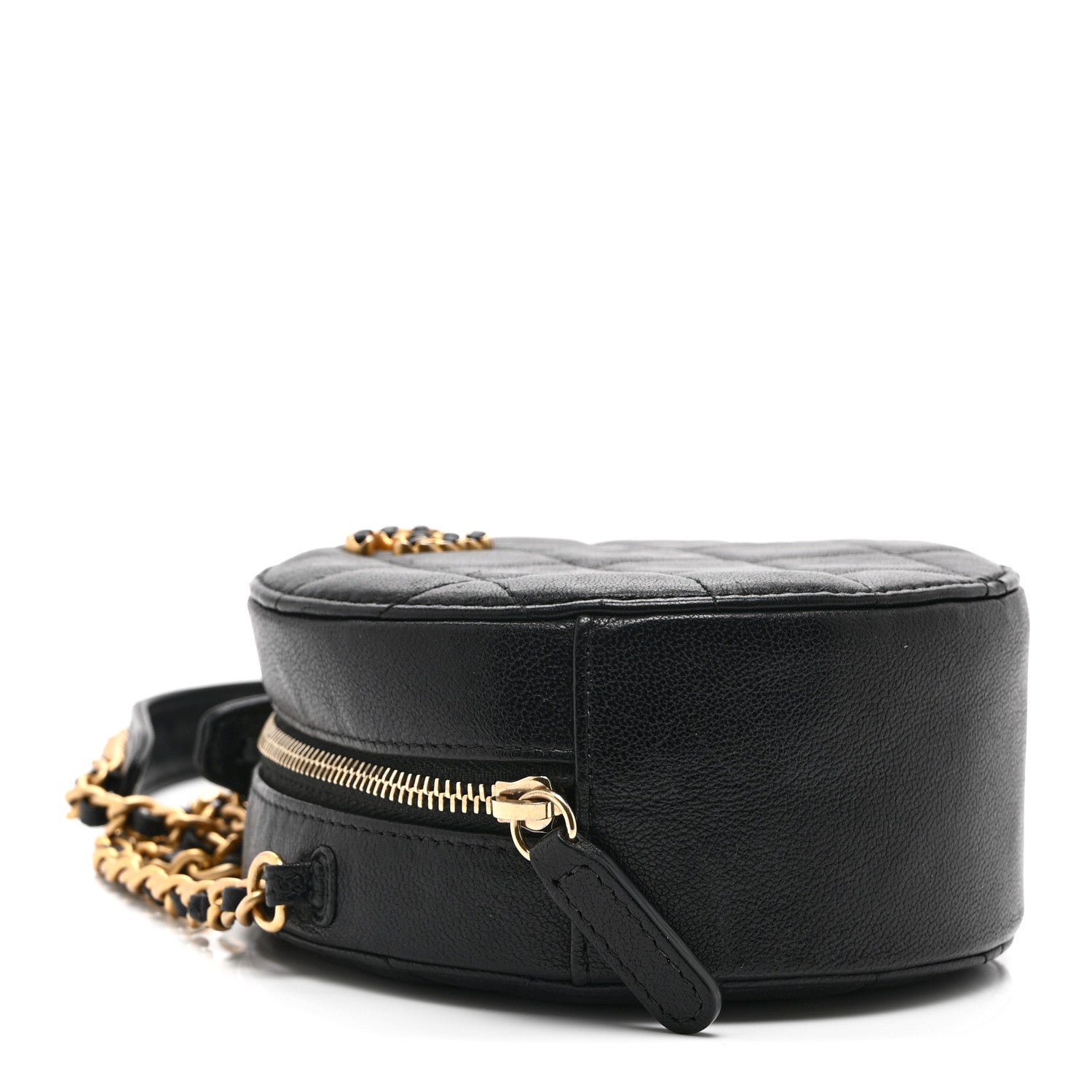 Goatskin Quilted Chanel 19 Round Clutch With Chain Black
