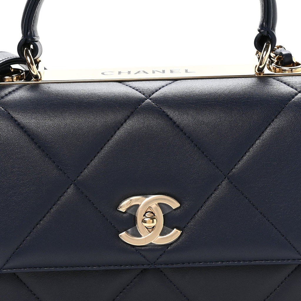 Lambskin Quilted Medium Trendy CC Flap Dual Handle Bag Blue