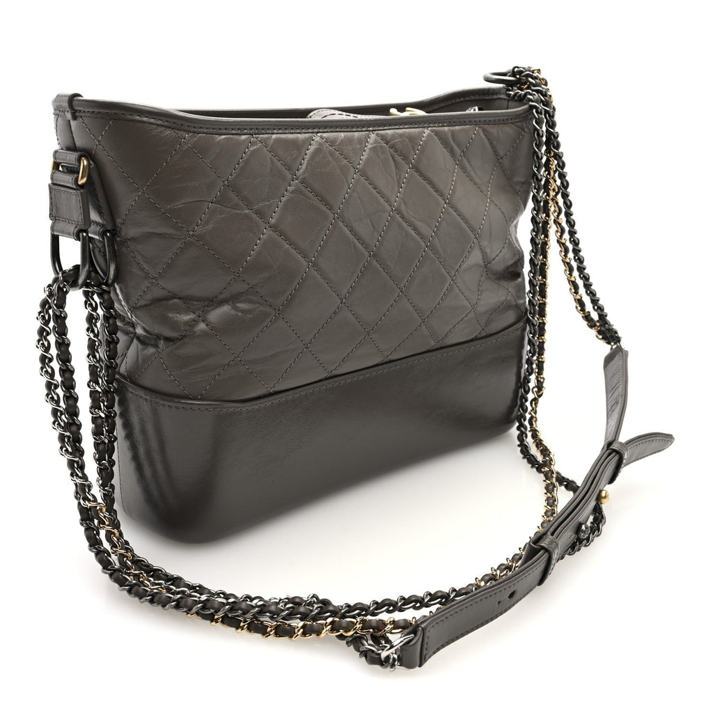 Aged Calfskin Quilted Medium Gabrielle Hobo Grey