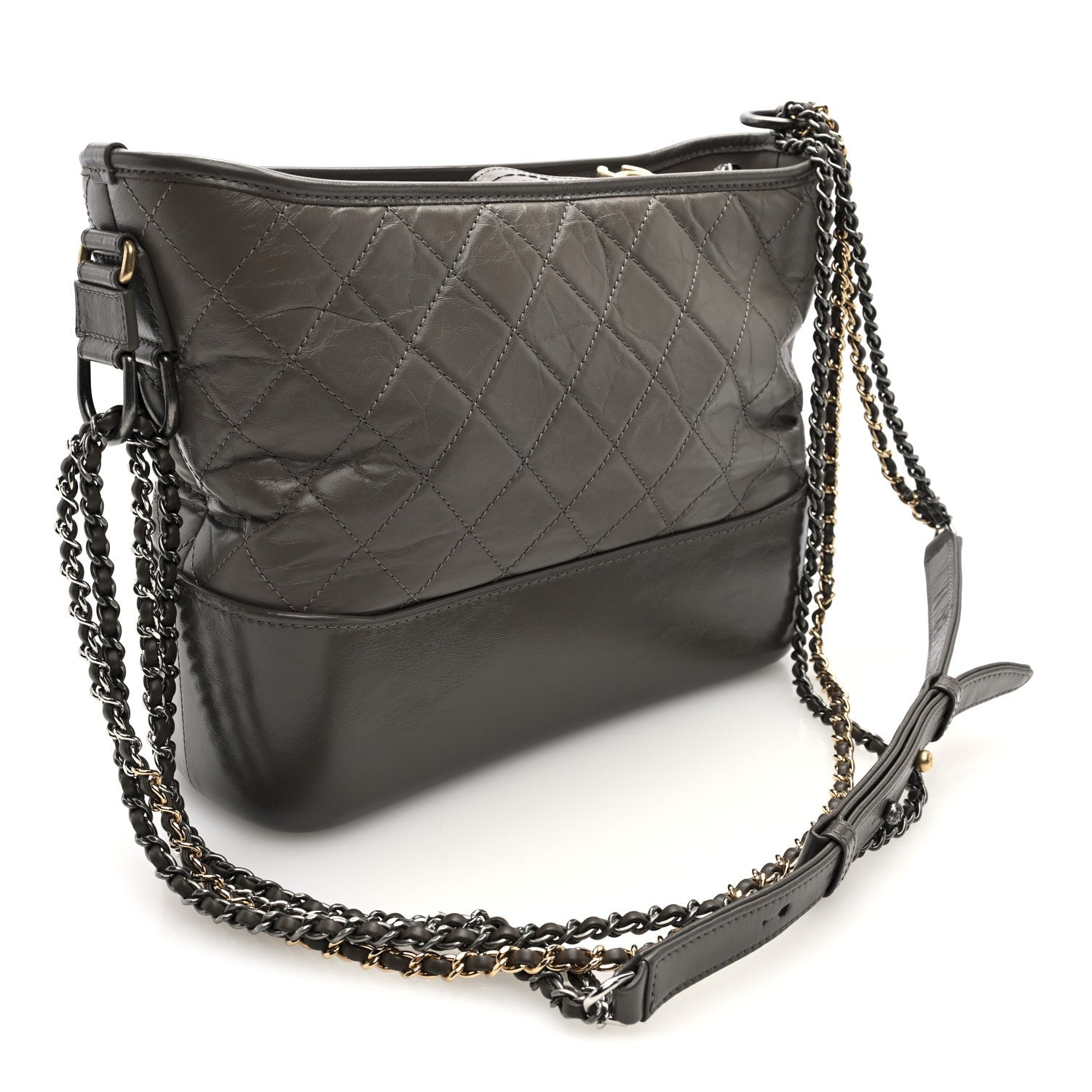 Aged Calfskin Quilted Medium Gabrielle Hobo Grey