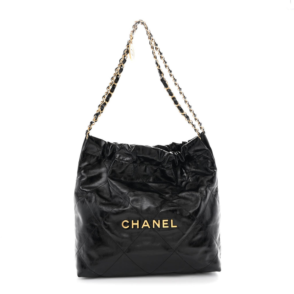 Glazed Calfskin  Quilted Small Chanel 22 Black