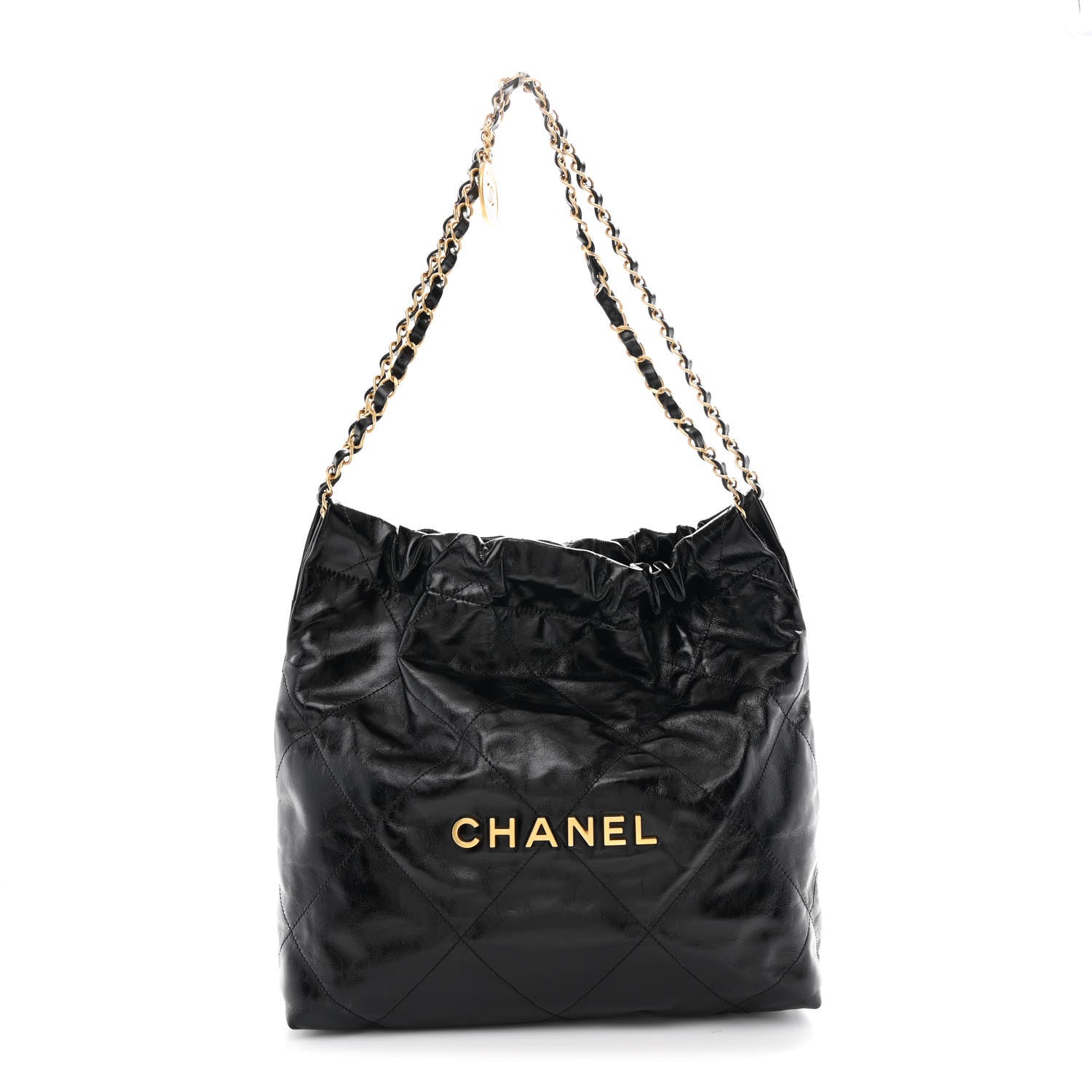 Glazed Calfskin  Quilted Small Chanel 22 Black