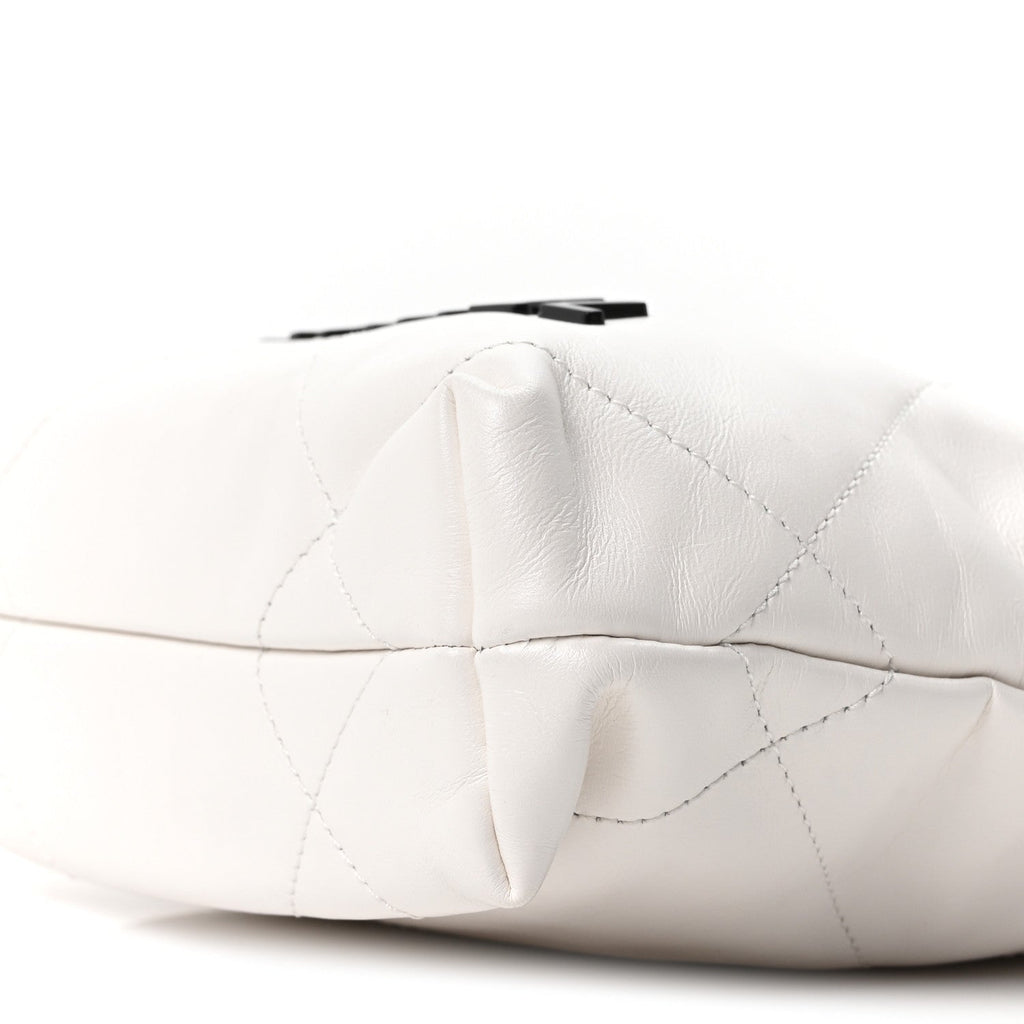 Shiny Calfskin Quilted Mini Chanel 22 White Black