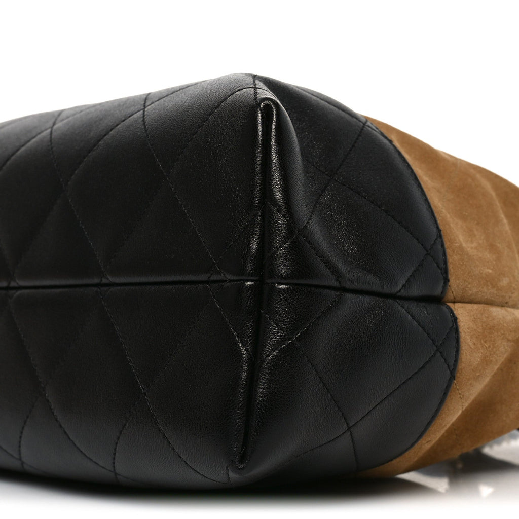 Suede Calfskin Shiny Lambskin Quilted Small Coco Base Shopping Bag Beige Black