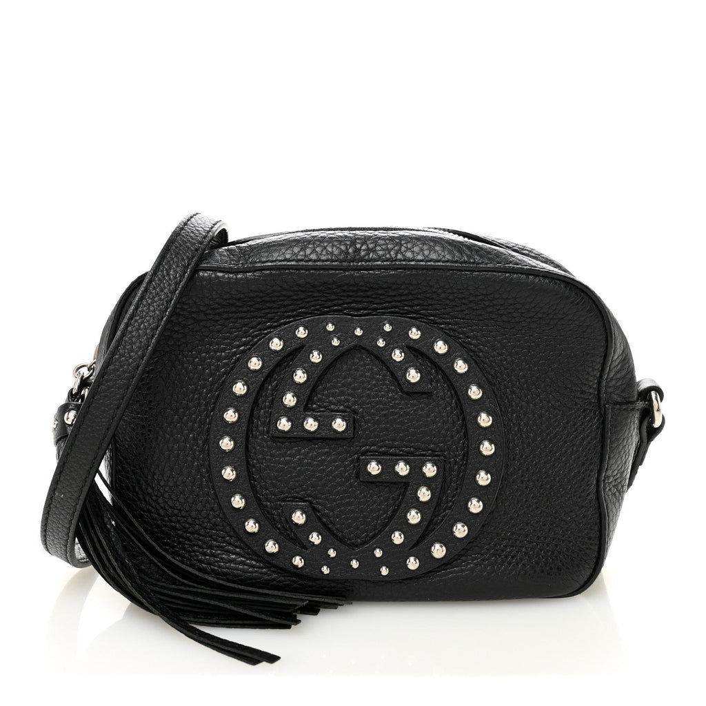Pebbled Calfskin Studded Small Soho Disco Bag Black