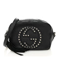 Pebbled Calfskin Studded Small Soho Disco Bag Black