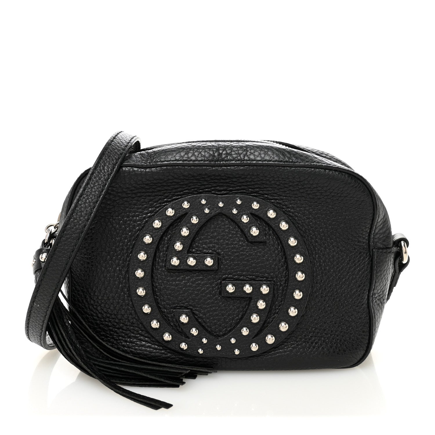 Pebbled Calfskin Studded Small Soho Disco Bag Black