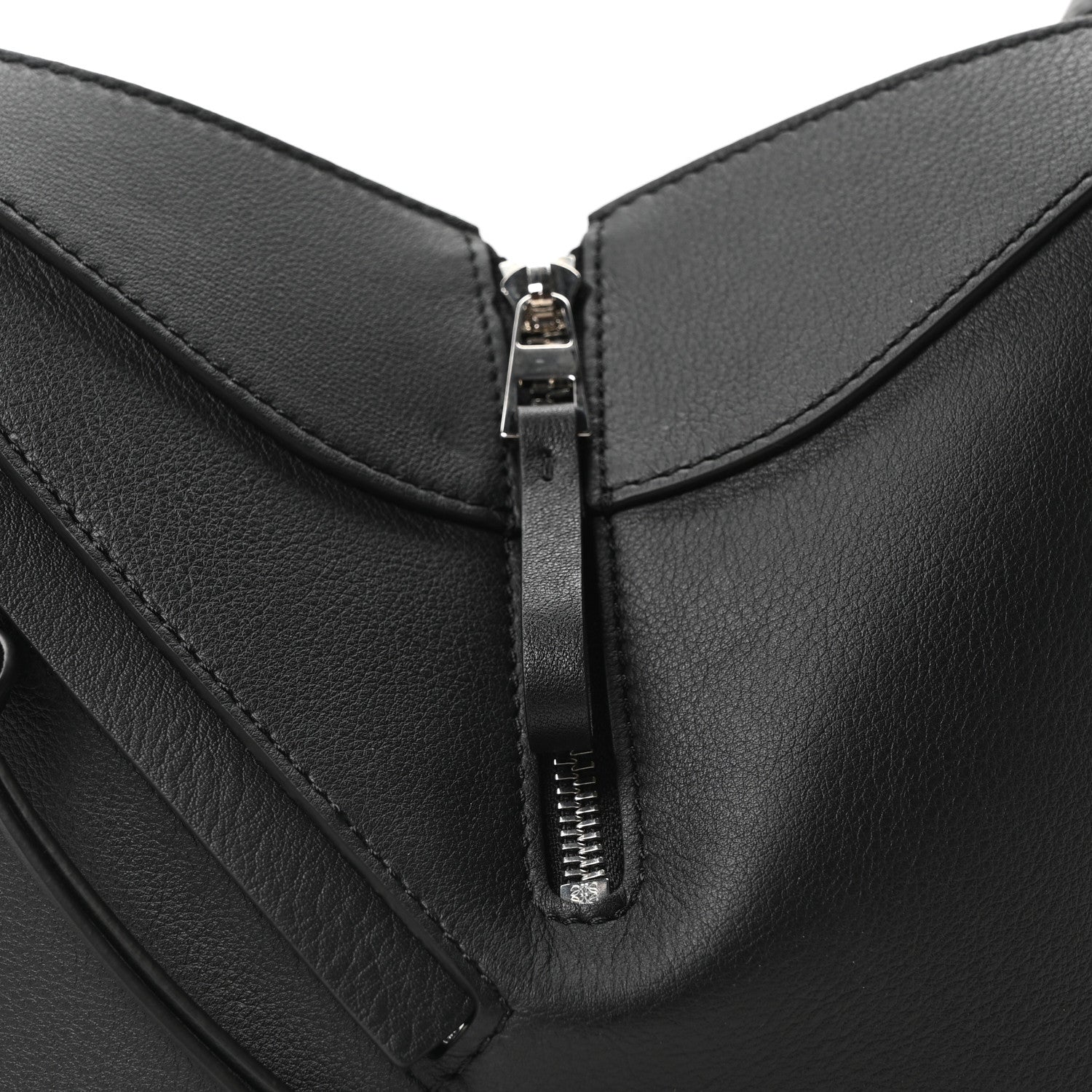 Soft Grained Calfskin Compact Hammock Shoulder Bag Black
