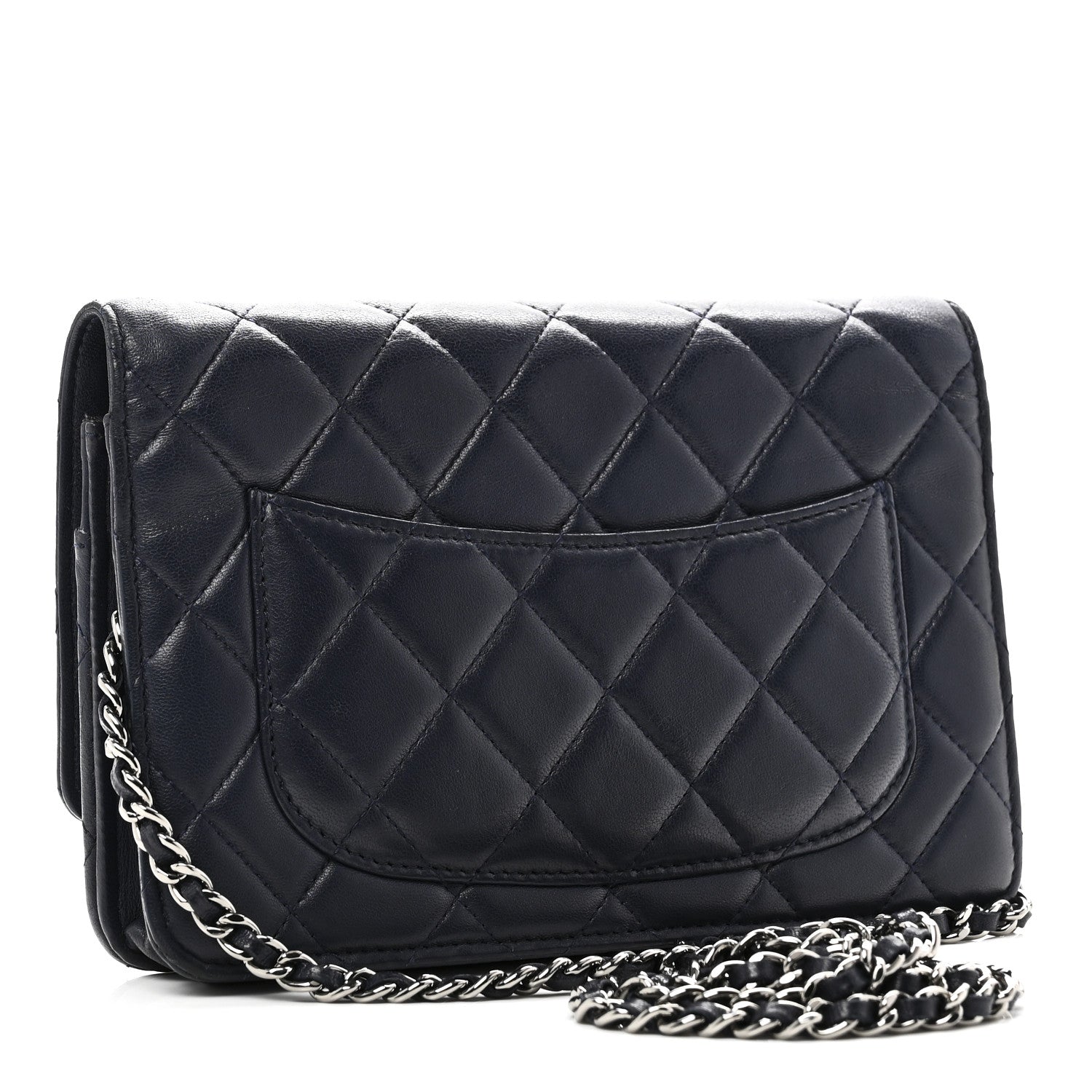 Lambskin Quilted Wallet On Chain WOC Navy Blue