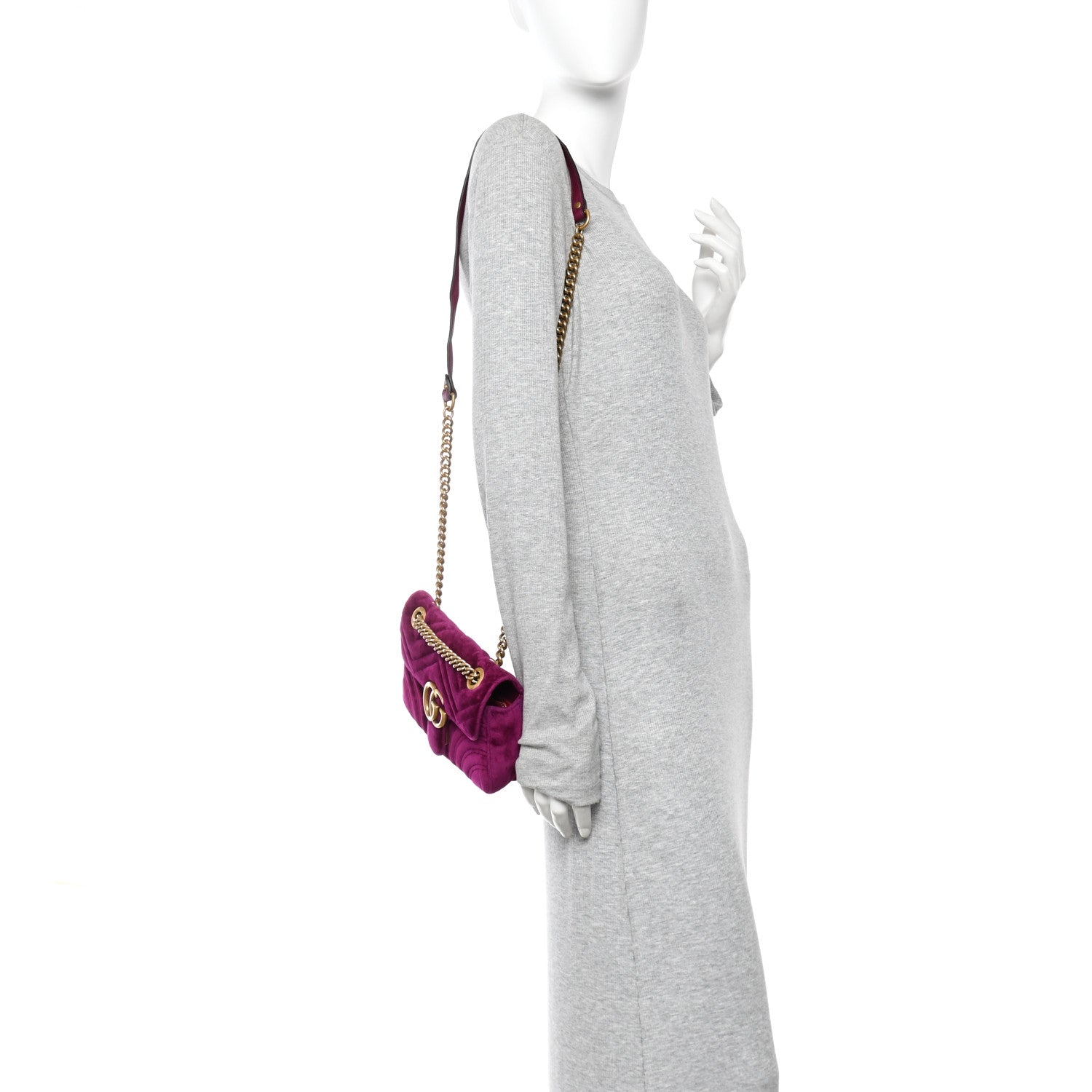 Velvet Matelasse Mini GG Marmont Shoulder Bag Fuchsia Violet Cyclamen
