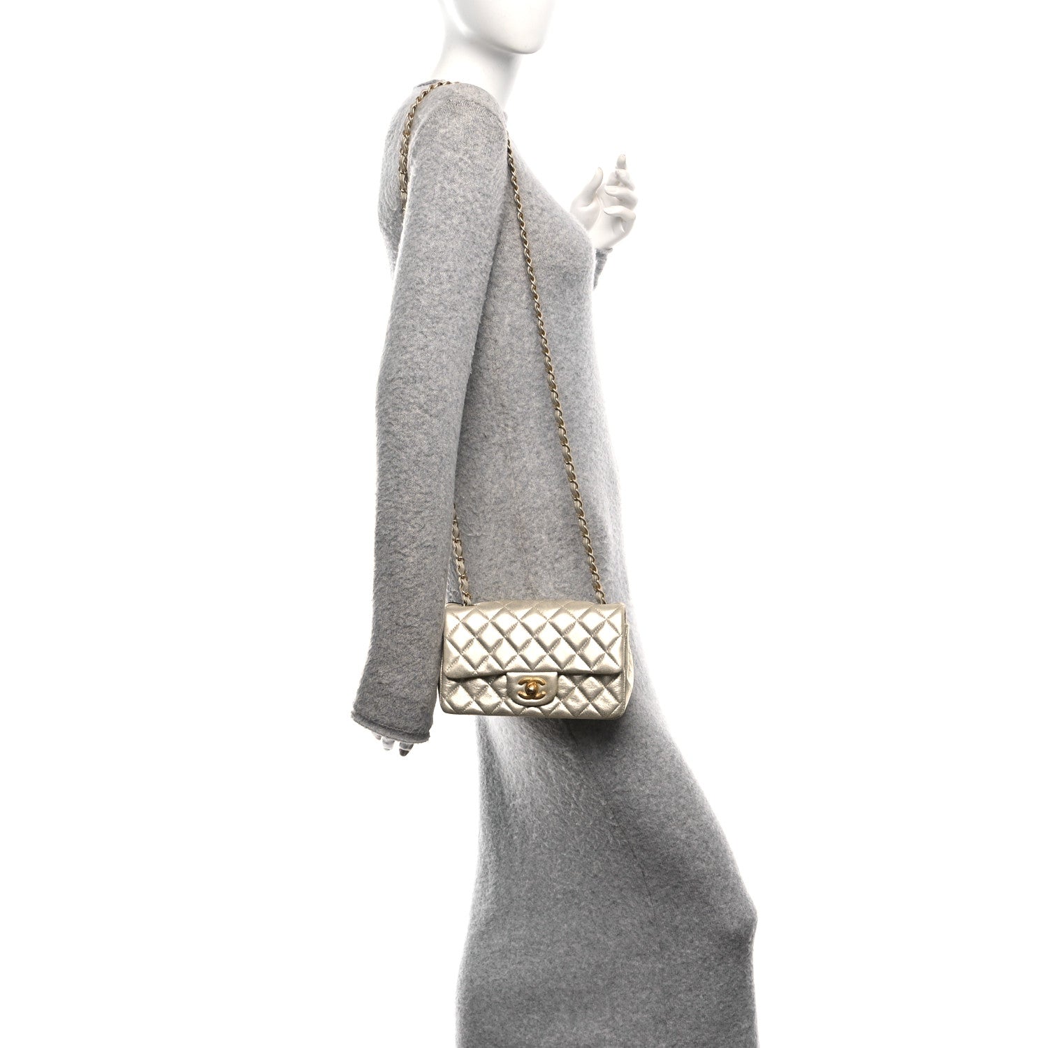 Metallic Lambskin Quilted Mini Rectangular Flap Gold