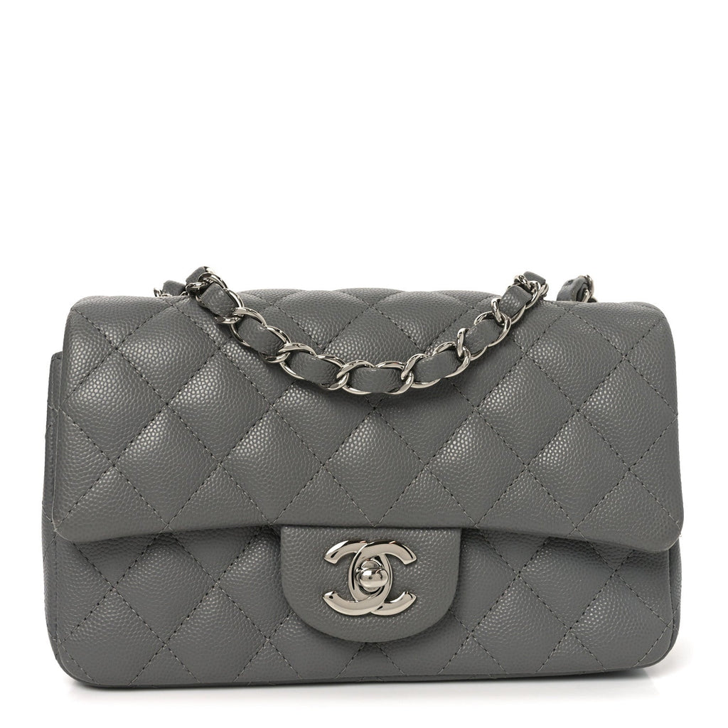 Caviar Quilted Mini Rectangular Flap Grey