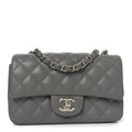Caviar Quilted Mini Rectangular Flap Grey