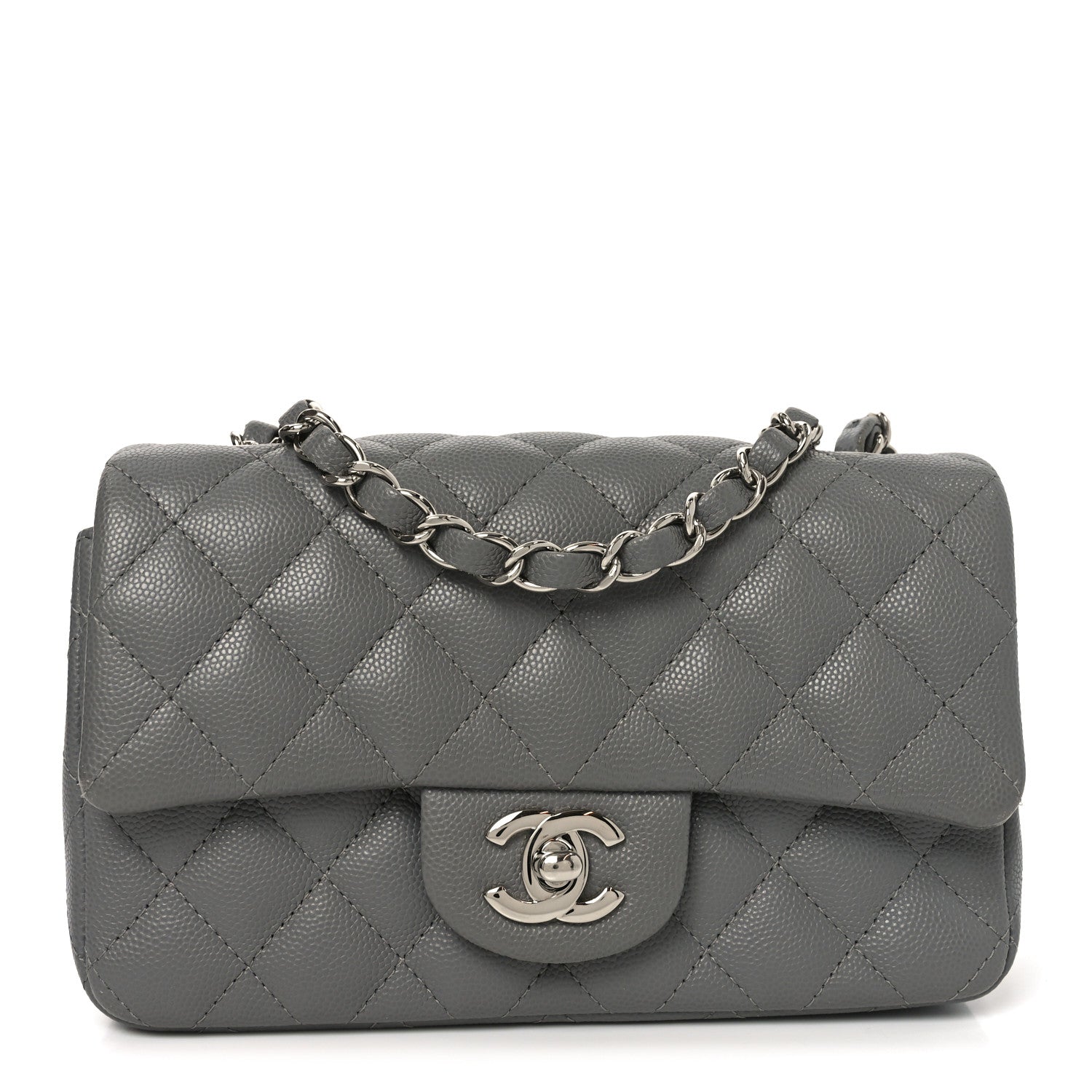 Caviar Quilted Mini Rectangular Flap Grey