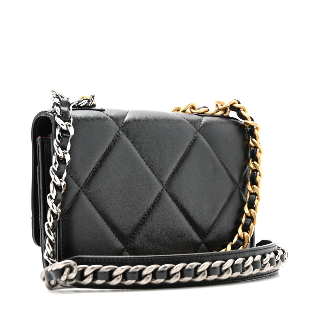 Lambskin Quilted Chanel 19 Wallet On Chain WOC Black