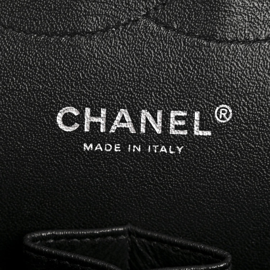 Shiny Crumpled Calfskin Quilted Jumbo Double Flap So Black