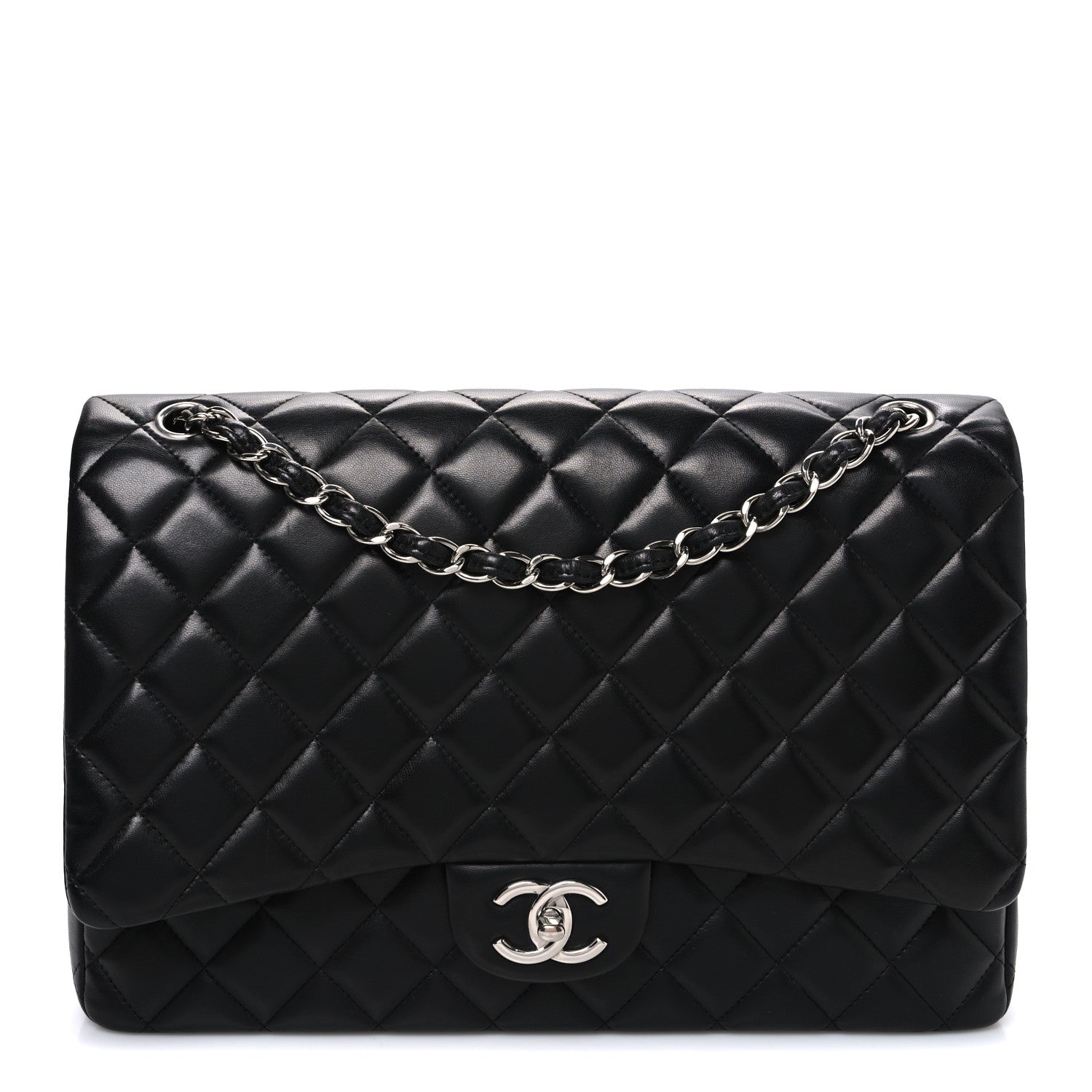 Lambskin Quilted Maxi Double Flap Black