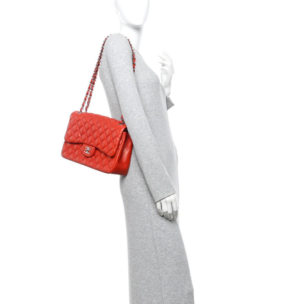 Lambskin Quilted Jumbo Double Flap Red