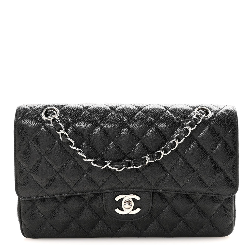 Caviar Quilted Medium Double Flap Black