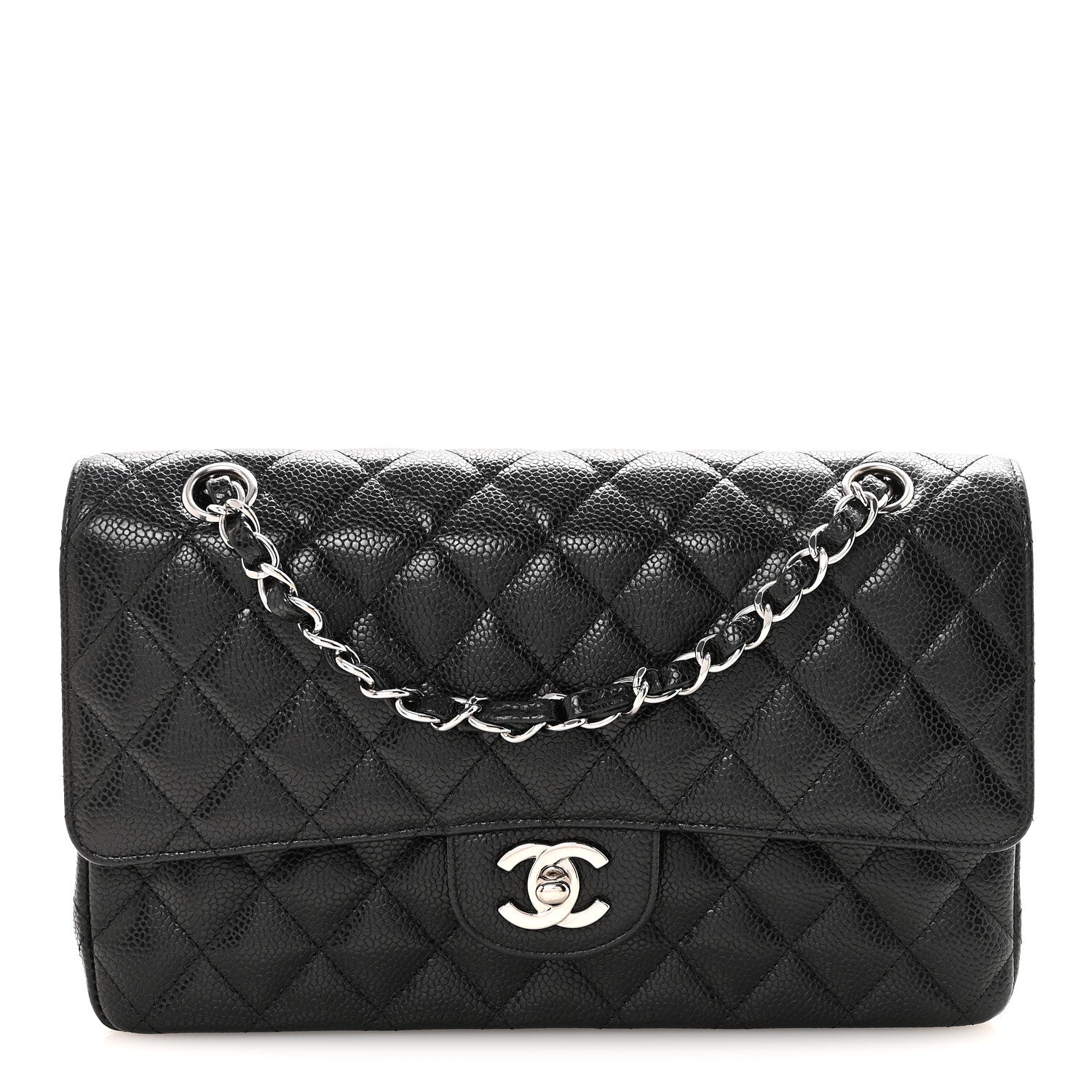 Caviar Quilted Medium Double Flap Black