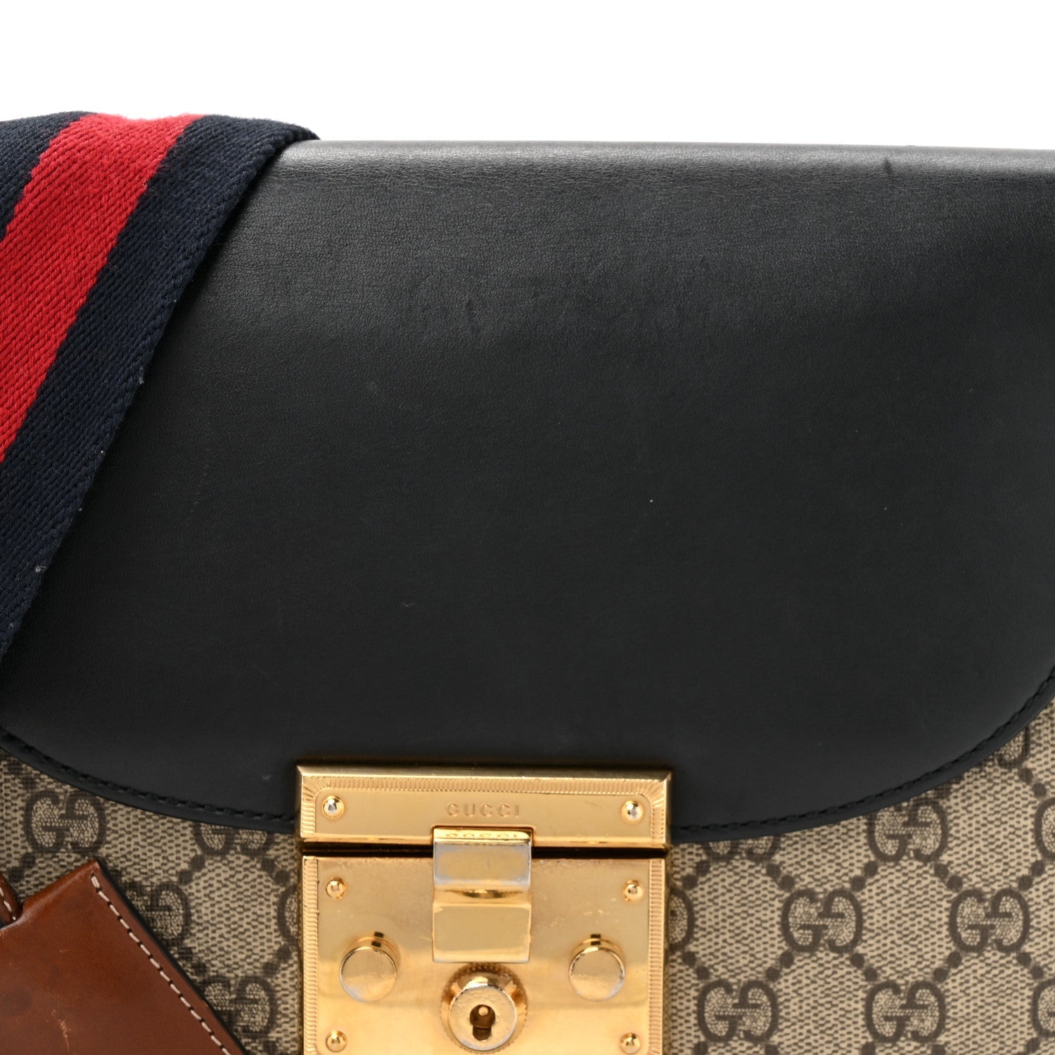 GG Supreme Monogram Web Medium Padlock Messenger Shoulder Bag Black