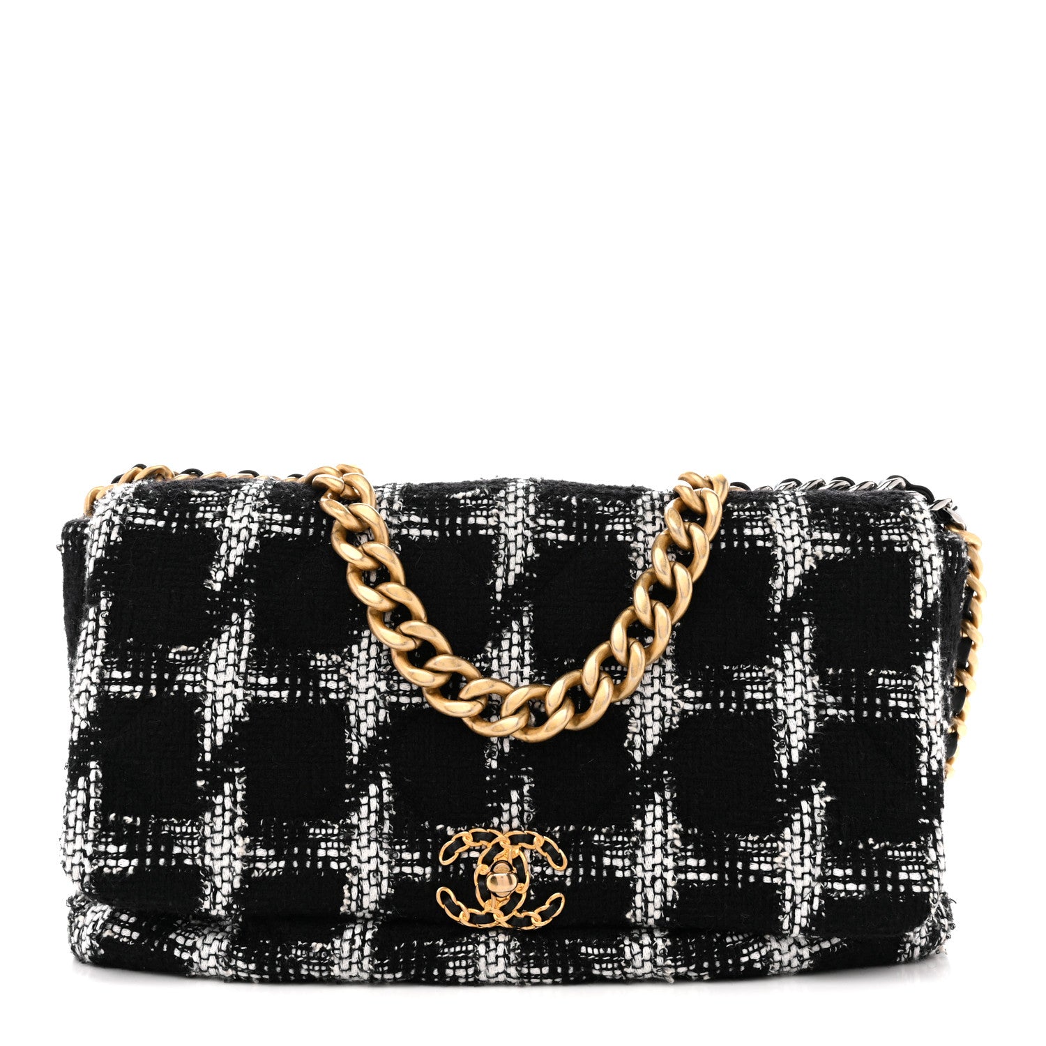Tweed Quilted Maxi Chanel 19 Flap Black White
