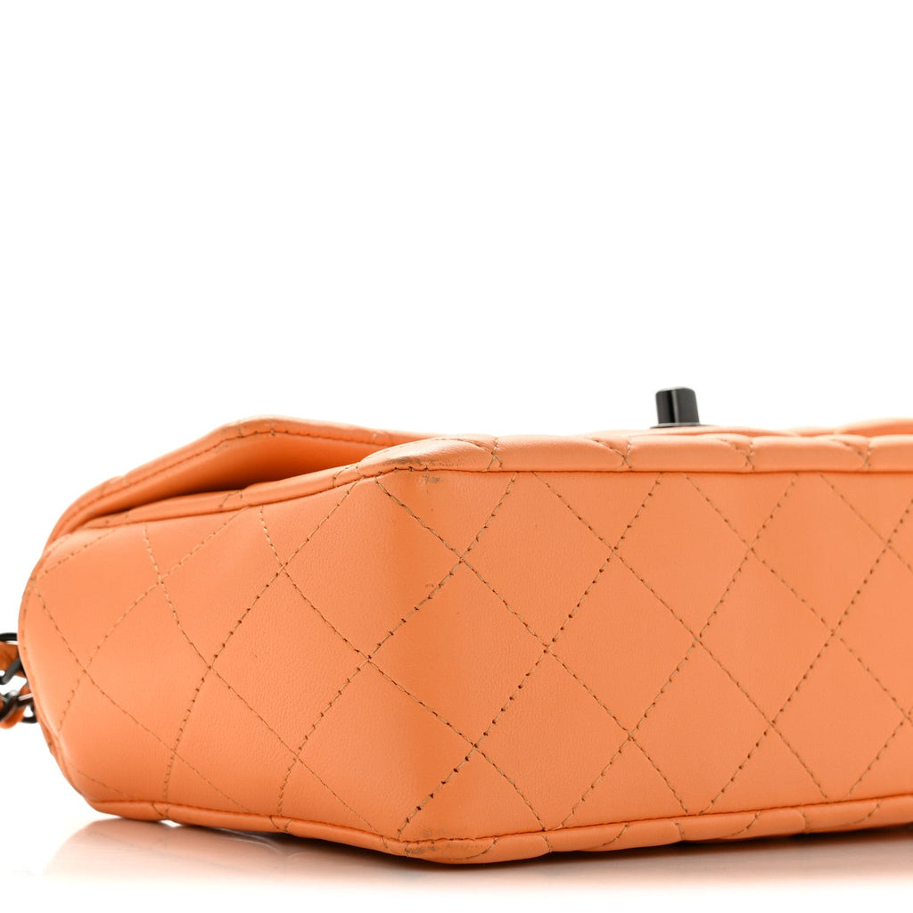 Lambskin Quilted Mini Rectangular Flap Orange