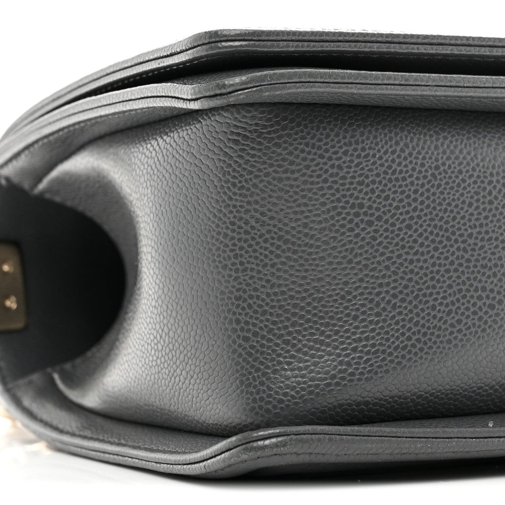 Caviar Quilted Medium Boy Flap Dark Grey