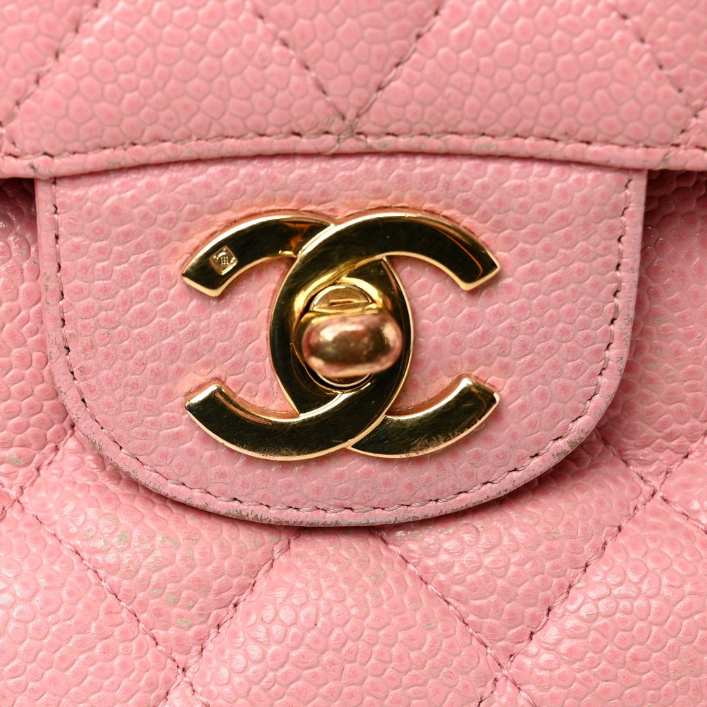 Caviar Quilted Medium Double Flap Light Pink