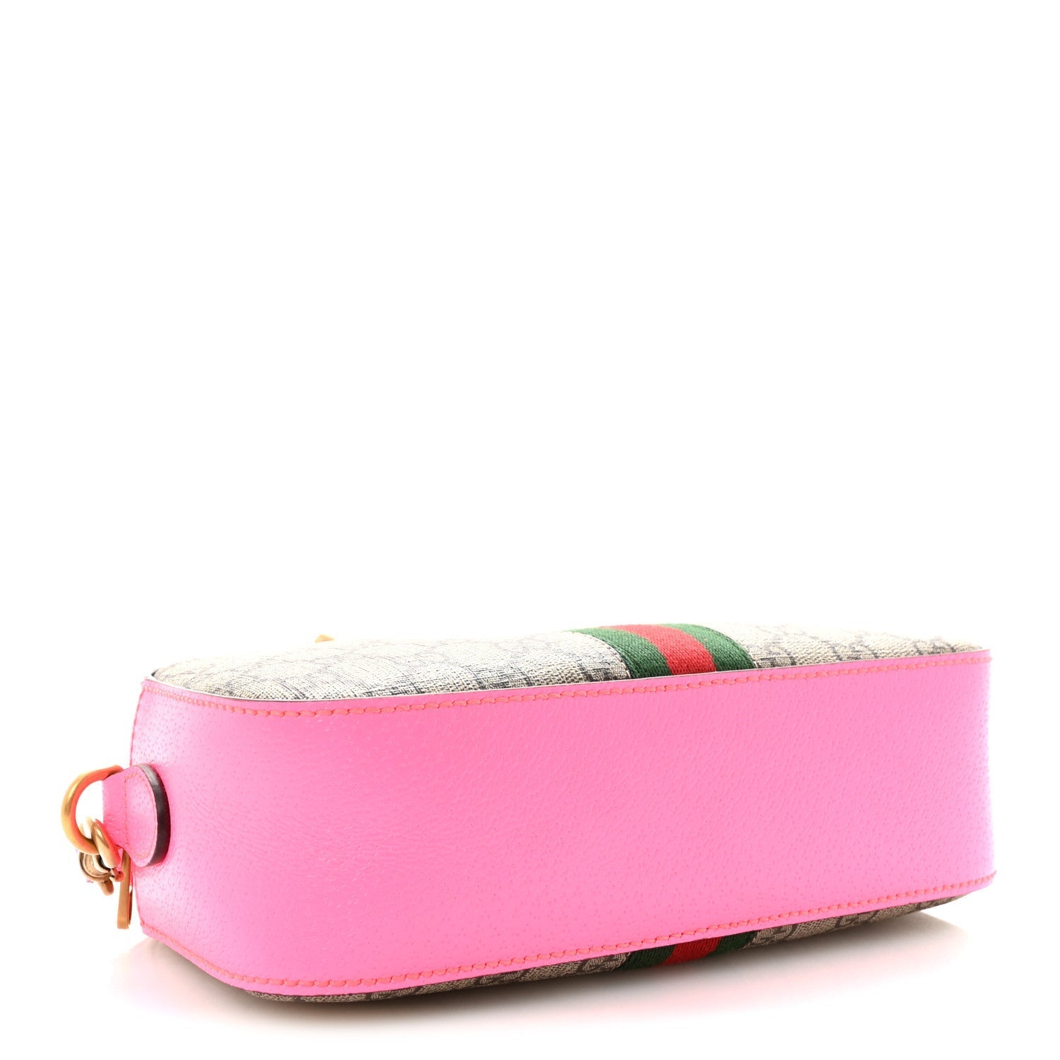 GG Supreme Monogram Textured Dollar Calfskin Web Ophidia Small Crossbody Bag Beige Ebony Fuchsia
