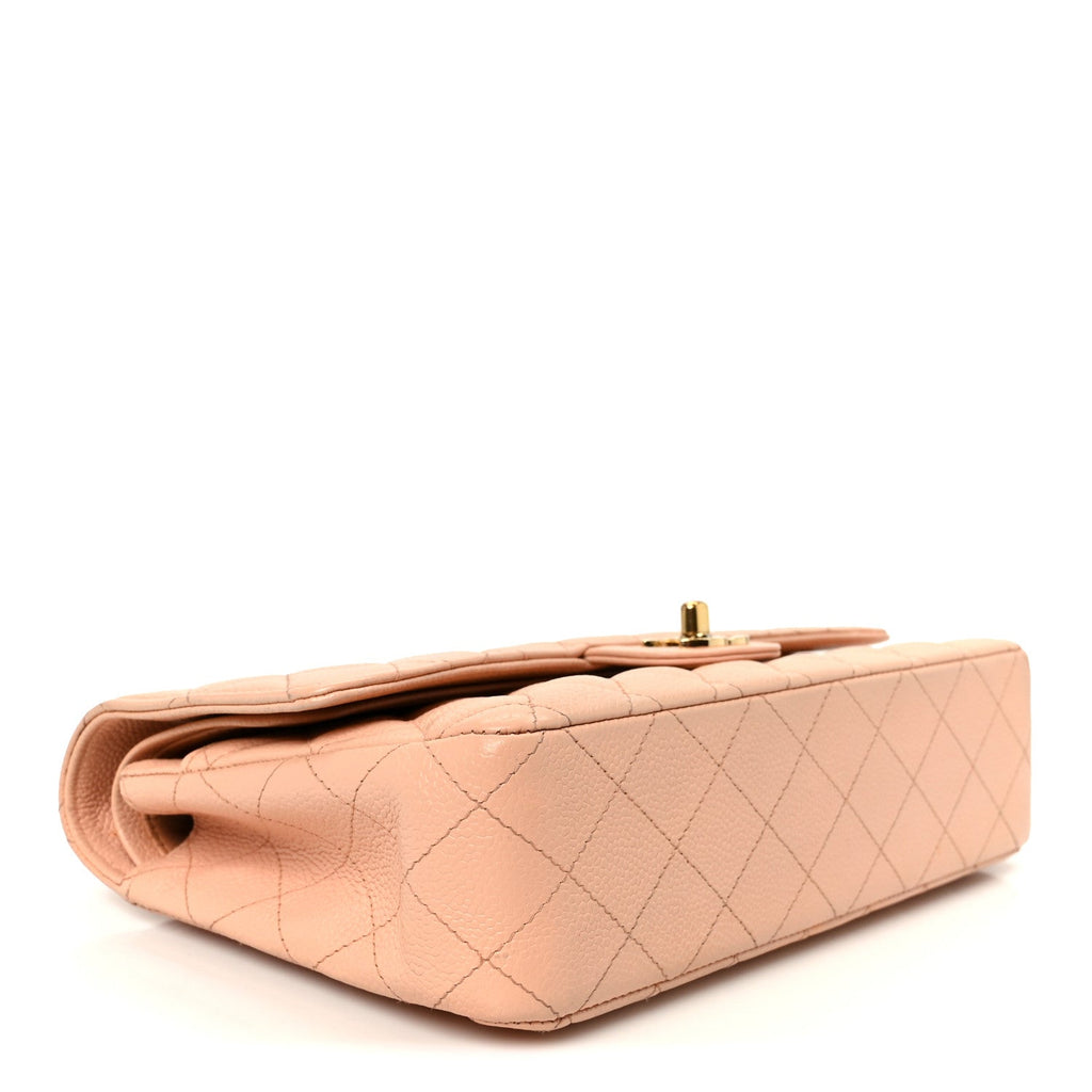 Caviar Quilted Medium Double Flap Light Pink