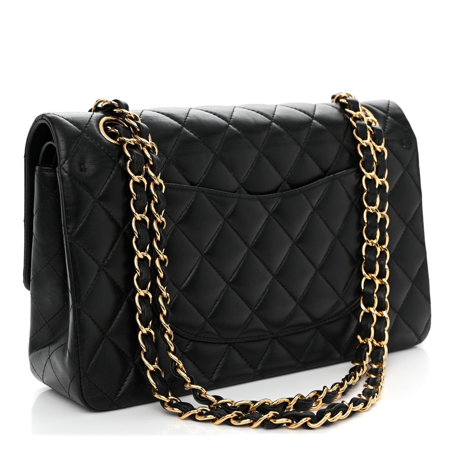 Lambskin Quilted Medium Double Flap Black