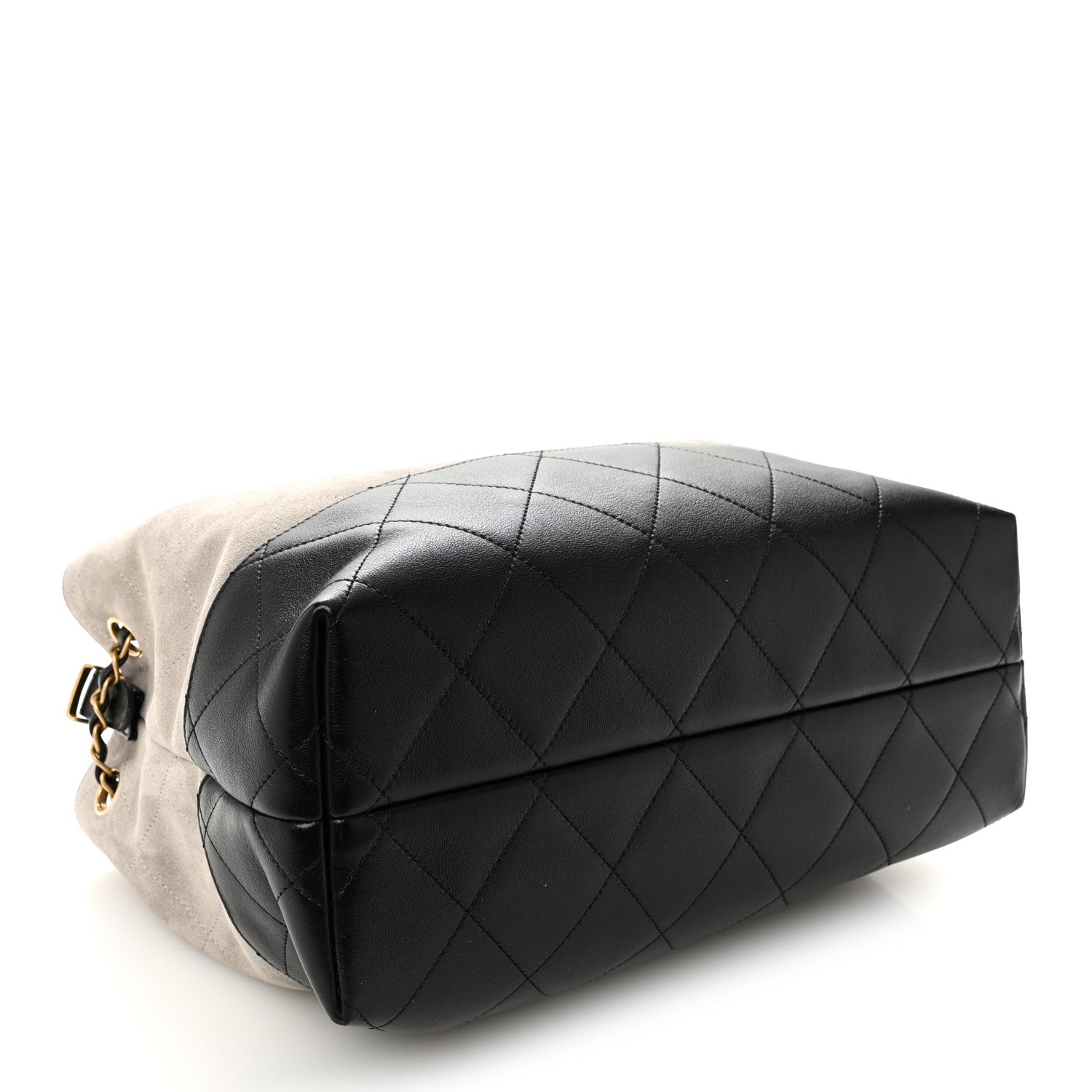 Suede Calfskin Shiny Lambskin Quilted Small Coco Base Shopping Bag Grey Black