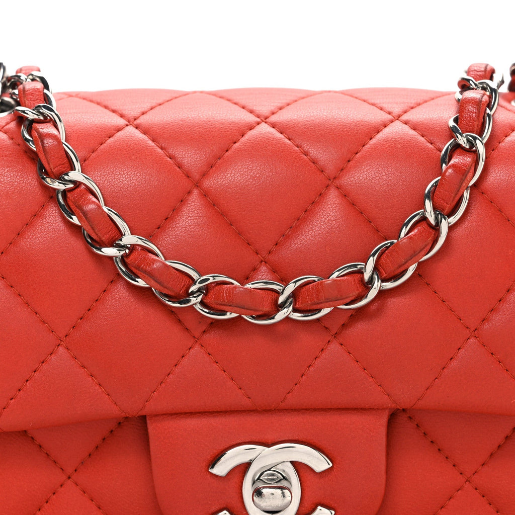 Lambskin Quilted Mini Rectangular Flap Red
