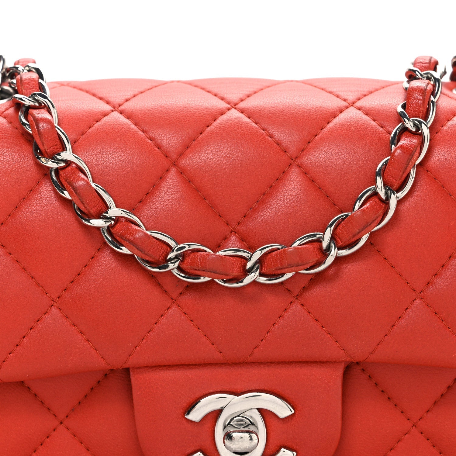 Lambskin Quilted Mini Rectangular Flap Red